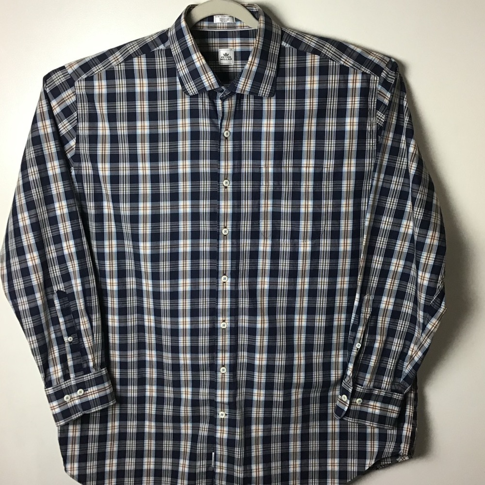 Peter Millar blue plaid l/s button up shirt. XXL